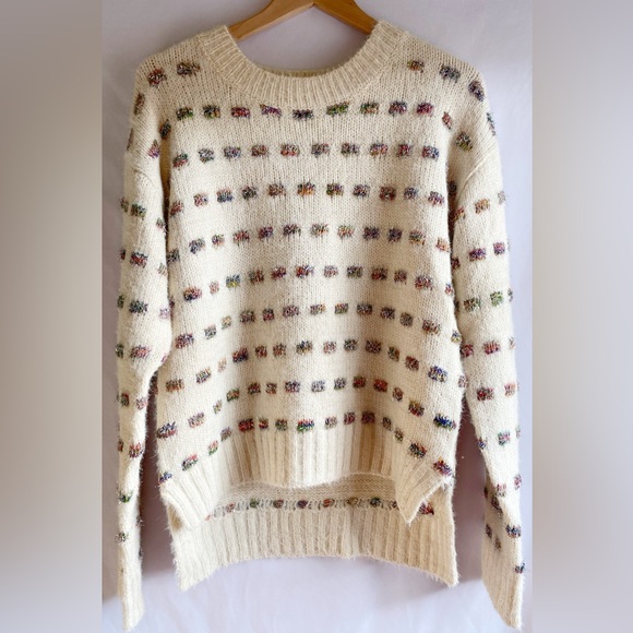 NWT Anthropologie MOTH Cream Knit Sweater w/ Metallic Sparkly Weave. Small - Picture 2 of 11